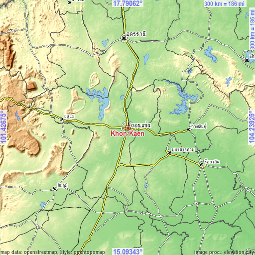 Topographic map of Khon Kaen