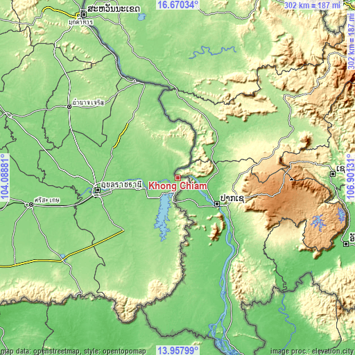 Topographic map of Khong Chiam