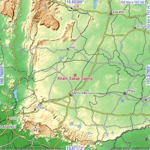 Topographic map of Kham Sakae Saeng