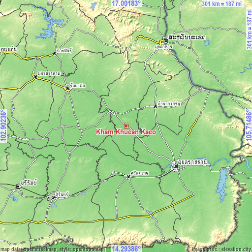 Topographic map of Kham Khuean Kaeo