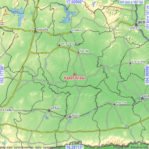 Topographic map of Kaset Wisai