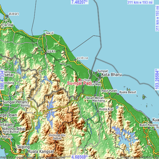 Topographic map of Su-ngai Padi