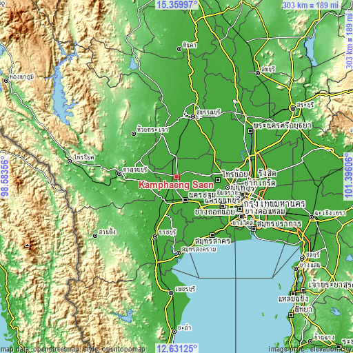 Topographic map of Kamphaeng Saen