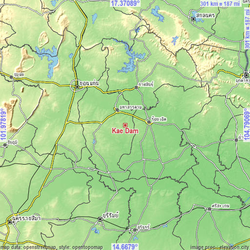 Topographic map of Kae Dam