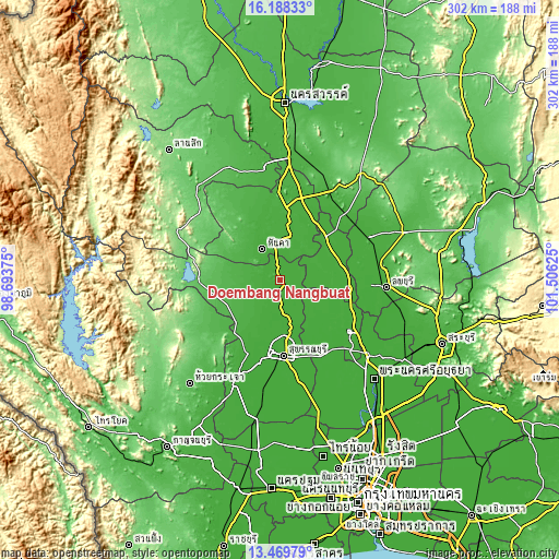 Topographic map of Doembang Nangbuat