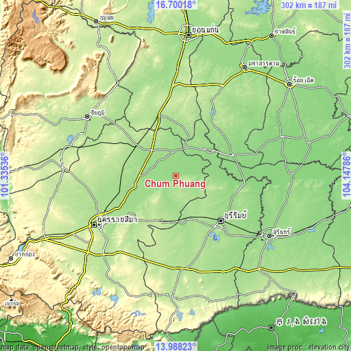 Topographic map of Chum Phuang