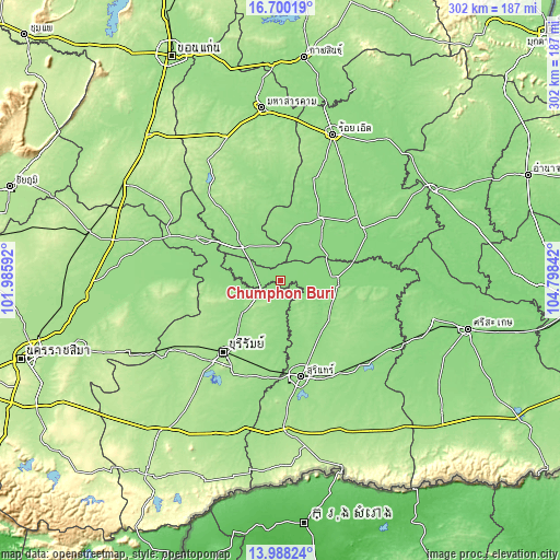 Topographic map of Chumphon Buri