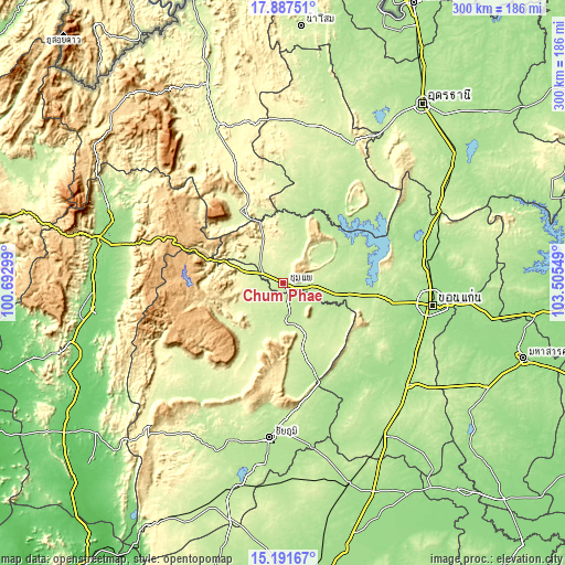 Topographic map of Chum Phae