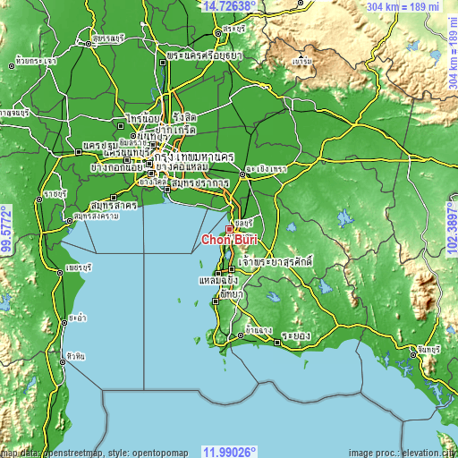 Topographic map of Chon Buri