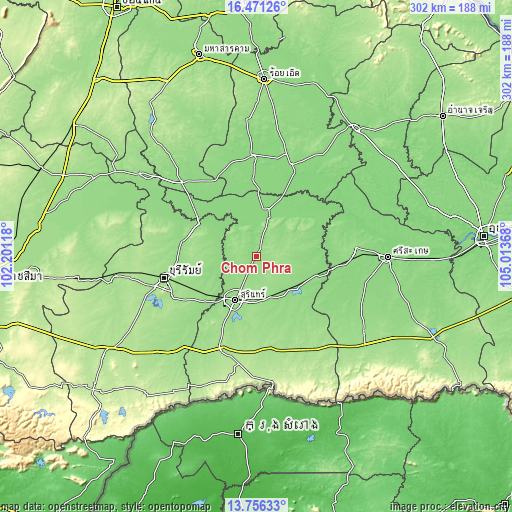 Topographic map of Chom Phra