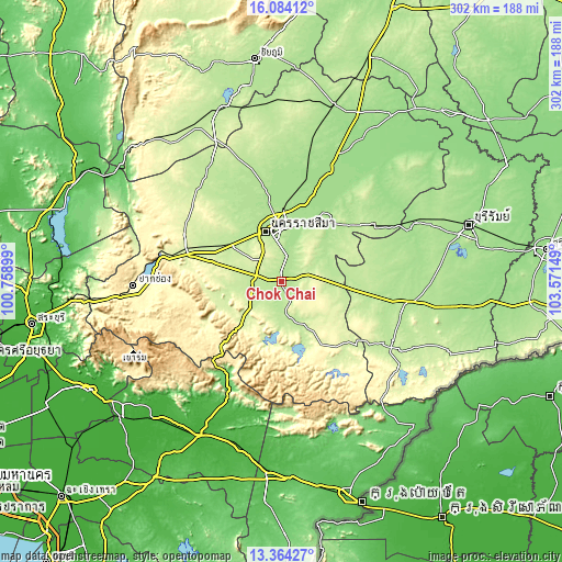 Topographic map of Chok Chai