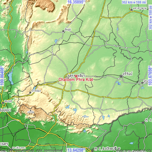 Topographic map of Chaloem Phra Kiat