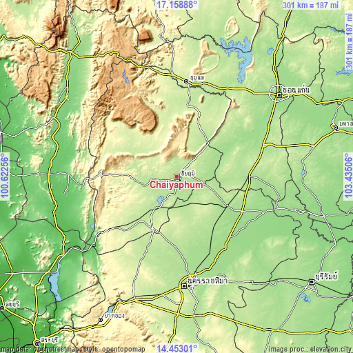 Topographic map of Chaiyaphum