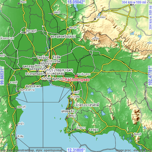 Topographic map of Chachoengsao