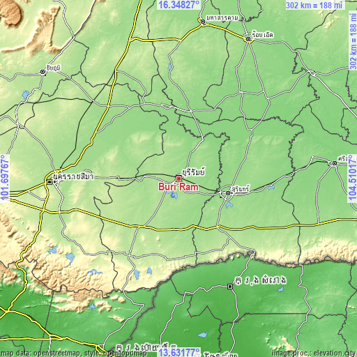 Topographic map of Buri Ram