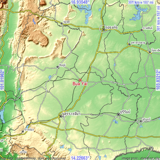 Topographic map of Bua Yai