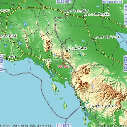 Topographic map of Bo Rai