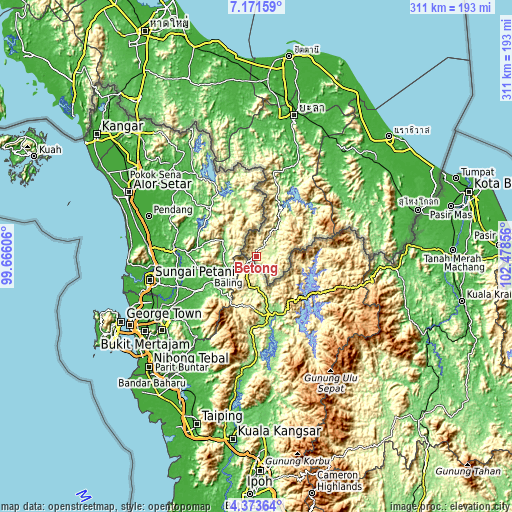 Topographic map of Betong