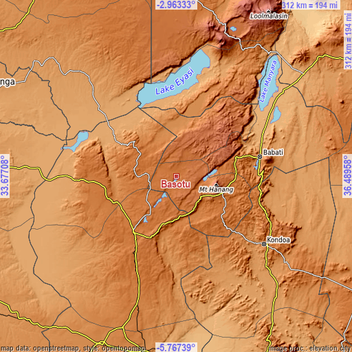 Topographic map of Basotu