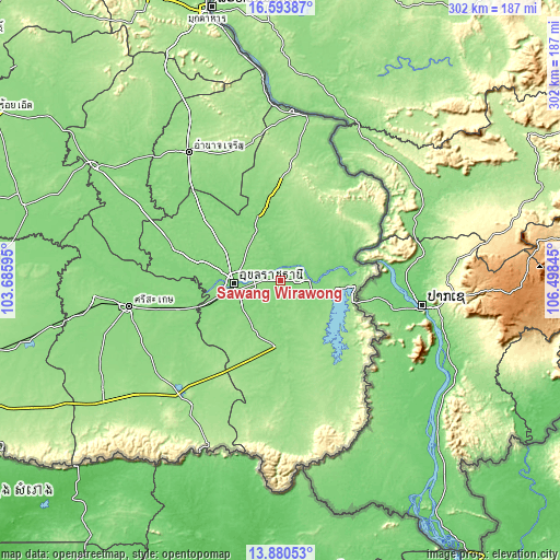 Topographic map of Sawang Wirawong