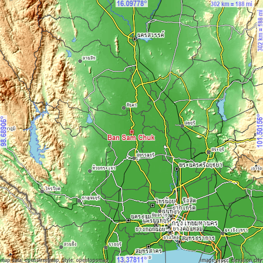 Topographic map of Ban Sam Chuk