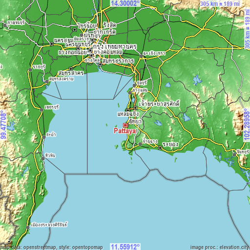Topographic map of Pattaya