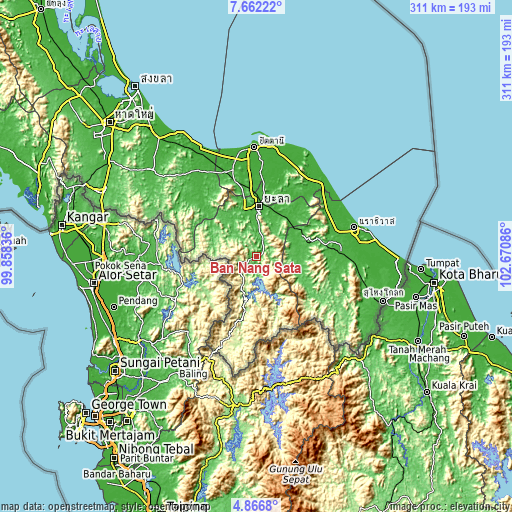 Topographic map of Ban Nang Sata