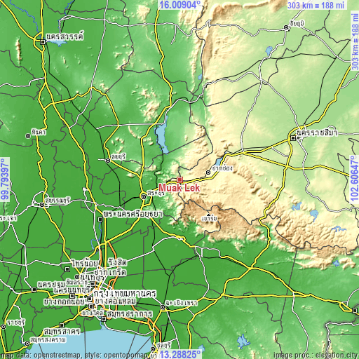 Topographic map of Muak Lek