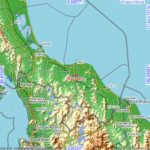 Topographic map of Mae Lan