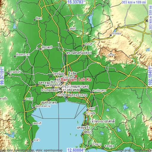 Topographic map of Ban Lam Luk Ka