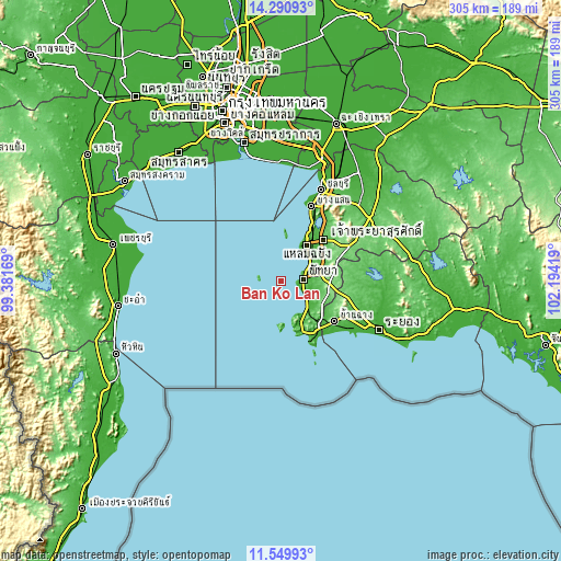 Topographic map of Ban Ko Lan