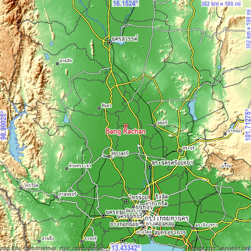 Topographic map of Bang Rachan