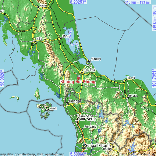 Topographic map of Khlong Hoi Khong