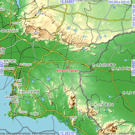 Topographic map of Khao Chakan