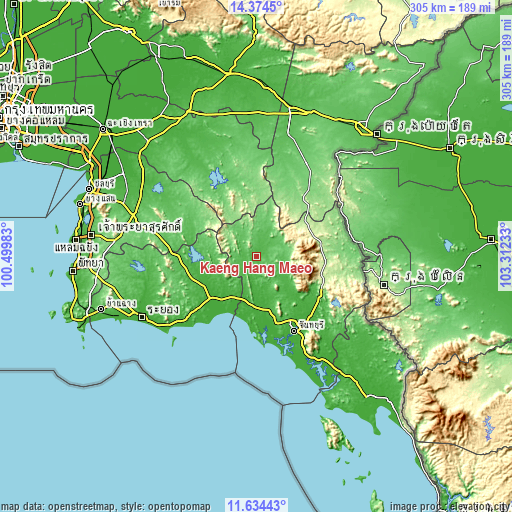 Topographic map of Kaeng Hang Maeo