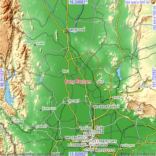 Topographic map of Bang Racham