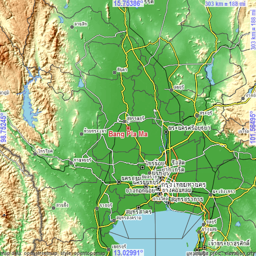 Topographic map of Bang Pla Ma
