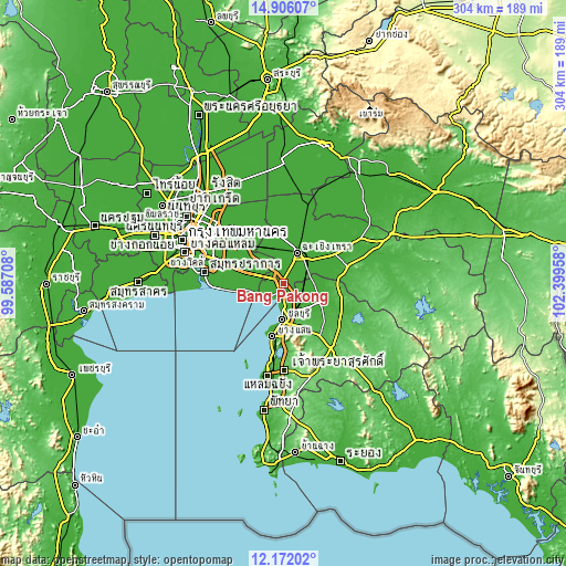 Topographic map of Bang Pakong