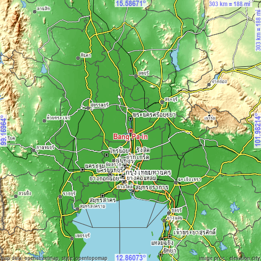Topographic map of Bang Pa-in