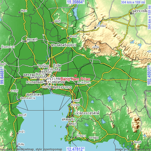 Topographic map of Bang Nam Priao