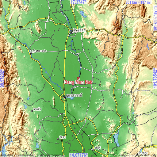 Topographic map of Bang Mun Nak