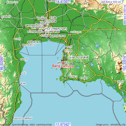 Topographic map of Bang Lamung