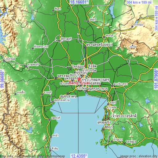 Topographic map of Bang Kruai