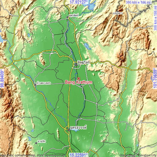 Topographic map of Bang Krathum