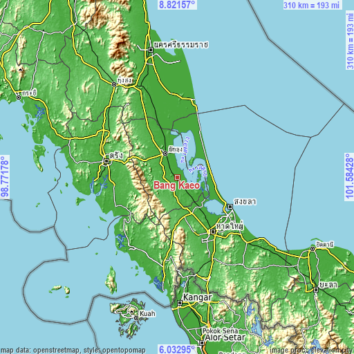 Topographic map of Bang Kaeo