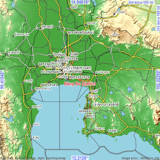 Topographic map of Bang Bo District