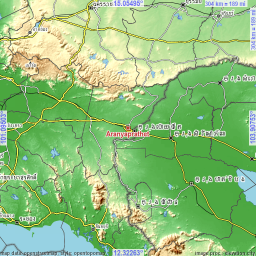 Topographic map of Aranyaprathet