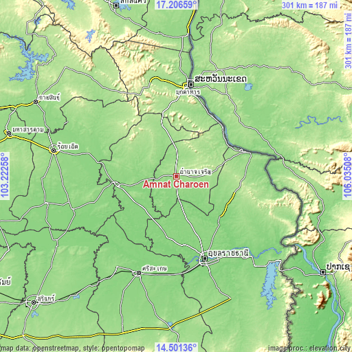 Topographic map of Amnat Charoen