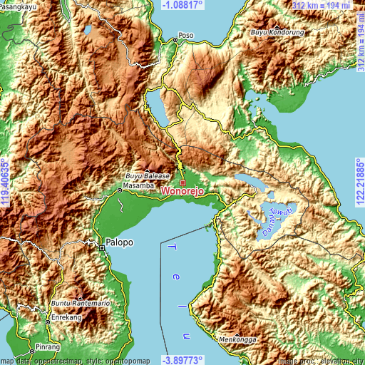 Topographic map of Wonorejo