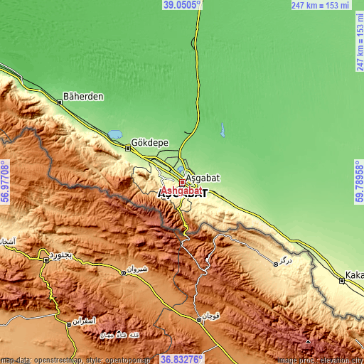 Topographic map of Ashgabat